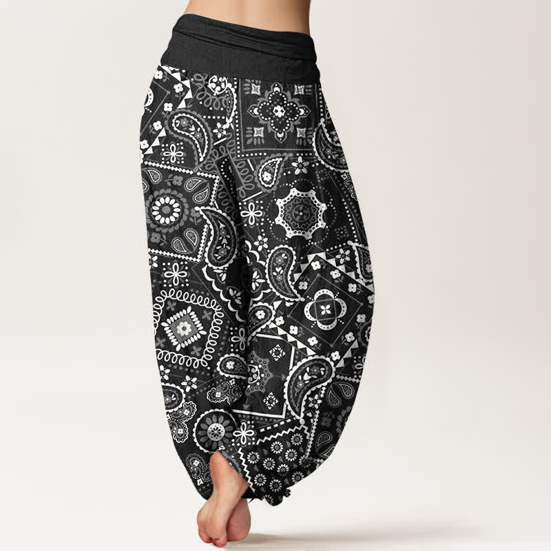 Buddha Stones Pantalones harem de algodón con estampado de patchwork de cachemir para mujer con cintura elástica. - image 10