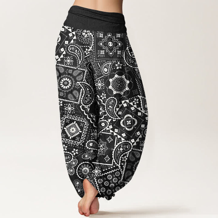 Buddha Stones Pantalones harem de algodón con estampado de patchwork de cachemir para mujer con cintura elástica. - image 10