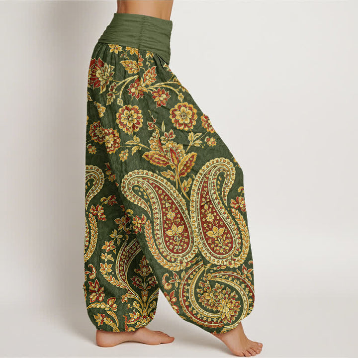 Buddha Stones Pantalones harem de algodón con estampado floral paisley para mujer con cintura elástica. - image 6