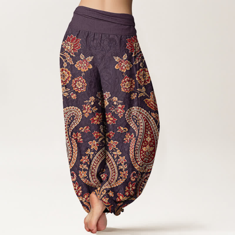 Buddha Stones Pantalones harem de algodón con estampado floral paisley para mujer con cintura elástica. - image 10
