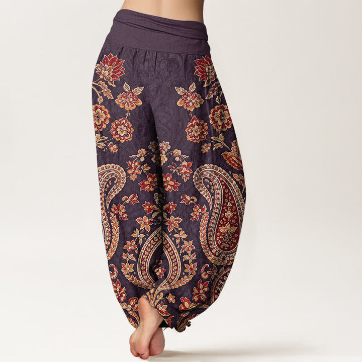 Buddha Stones Pantalones harem de algodón con estampado floral paisley para mujer con cintura elástica. - image 10