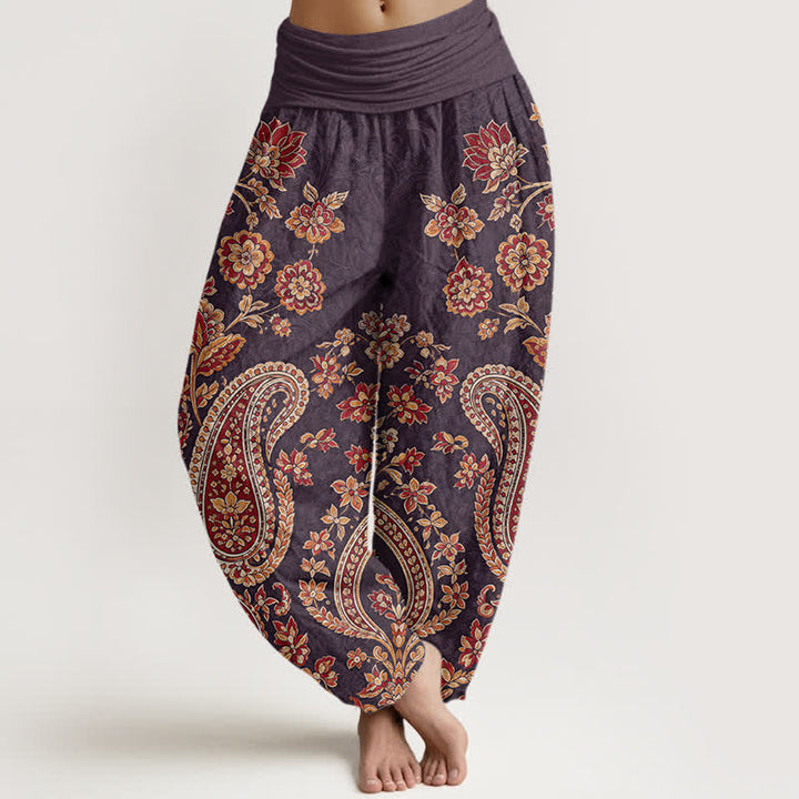 Buddha Stones Pantalones harem de algodón con estampado floral paisley para mujer con cintura elástica. - Púrpura - US16，UK/AU20，EU48 (3XL) - image 8