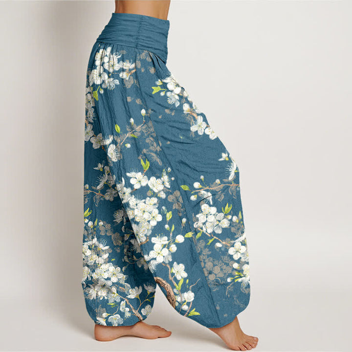 Buddha Stones Pantalones harem de mujer con cintura elástica y estampado botánico de flores de algodón. - image 6