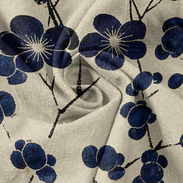 Buddha Stones Pantalones de mujer de algodón puro con estampado de flores índigo, cintura elástica y bolsillos. - image 2