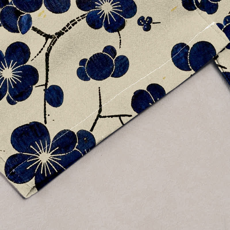 Buddha Stones Pantalones de mujer de algodón puro con estampado de flores índigo, cintura elástica y bolsillos. - image 1