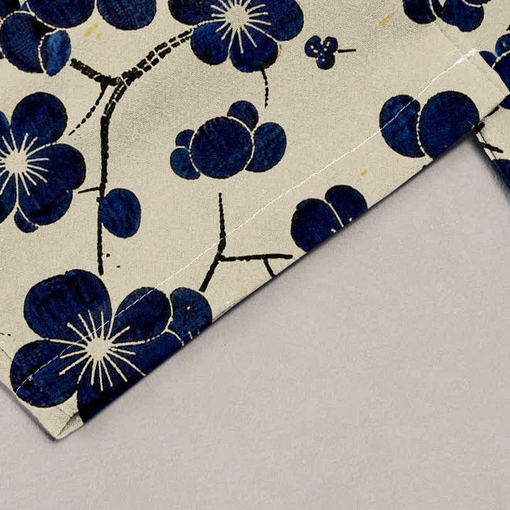 Buddha Stones Pantalones de mujer de algodón puro con estampado de flores índigo, cintura elástica y bolsillos. - image 1