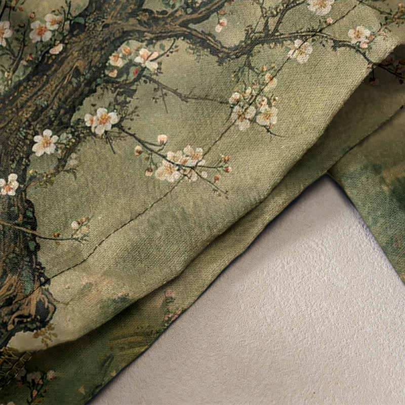 Buddha Stones Pantalones de mujer de algodón puro con elegante estampado de grullas y flores, cintura elástica y bolsillos. - image 2