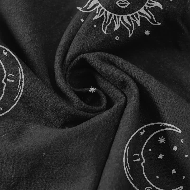 Buddha Stones Pantalones de mujer de algodón puro con estampado místico de luna y sol, cintura elástica y bolsillos. - image 3