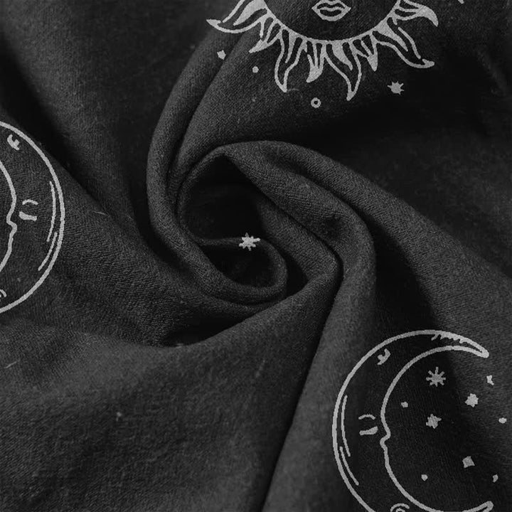 Buddha Stones Pantalones de mujer de algodón puro con estampado místico de luna y sol, cintura elástica y bolsillos. - image 3