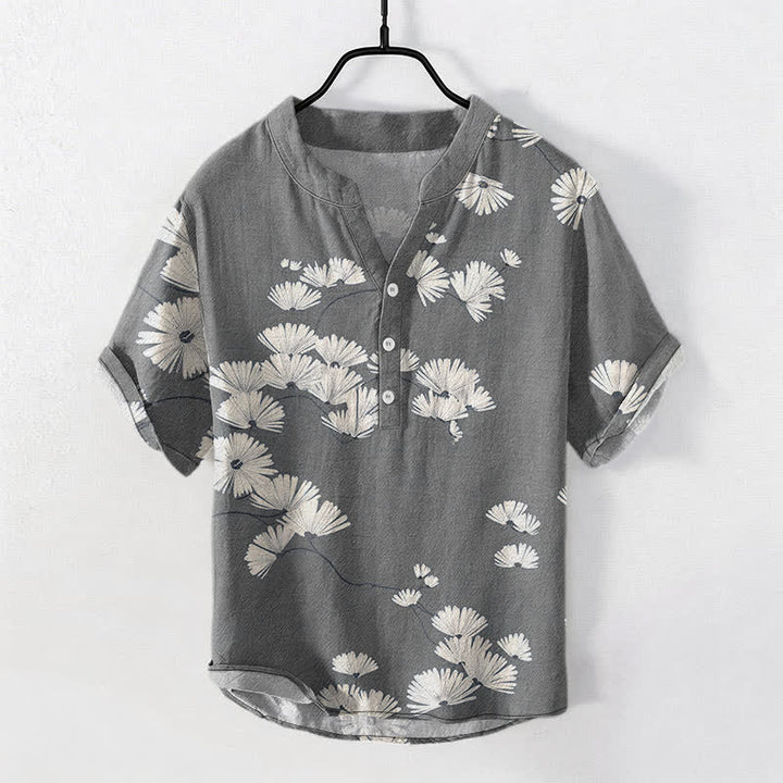 Buddha Stones Camisa de manga corta con medio botón y estampado de margaritas blancas para hombre, de algodón. - Gris - US/UK/AU50, EU60 (5XL) - image 7