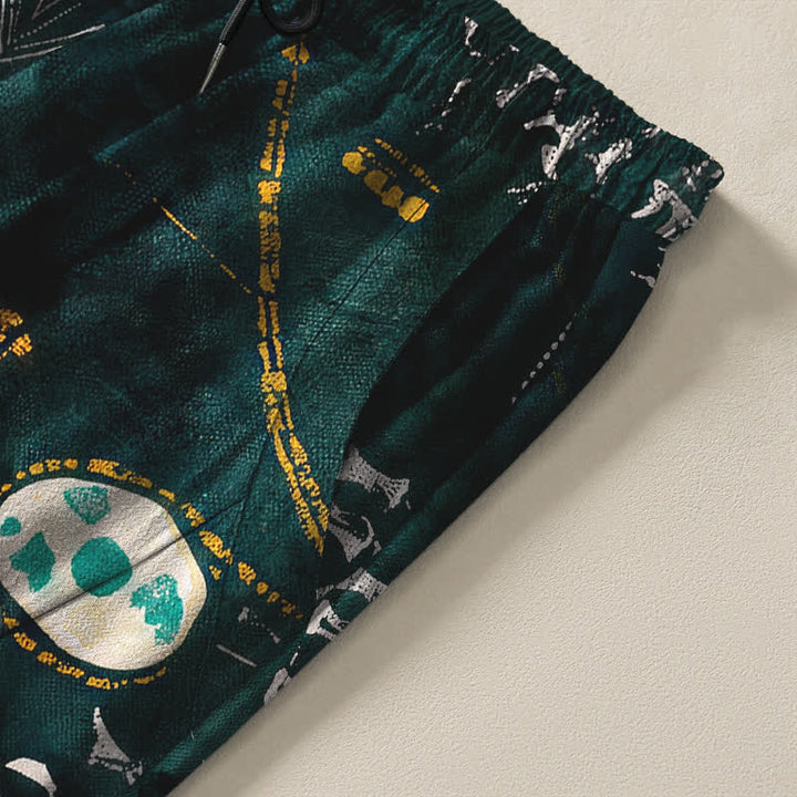 Buddha Stones Pantalones de hombre de algodón puro con estampado geométrico de medallón estilo boho, cordón ajustable y corte cónico con bolsillos. - image 4