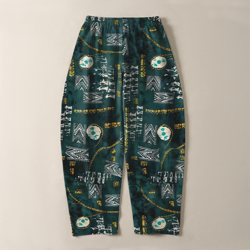 Buddha Stones Pantalones de hombre de algodón puro con estampado geométrico de medallón estilo boho, cordón ajustable y corte cónico con bolsillos. - image 3