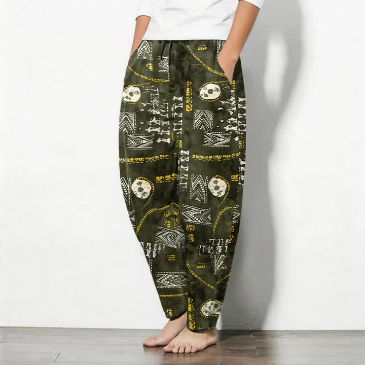 Buddha Stones Pantalones de hombre de algodón puro con estampado geométrico de medallón estilo boho, cordón ajustable y corte cónico con bolsillos. - image 8