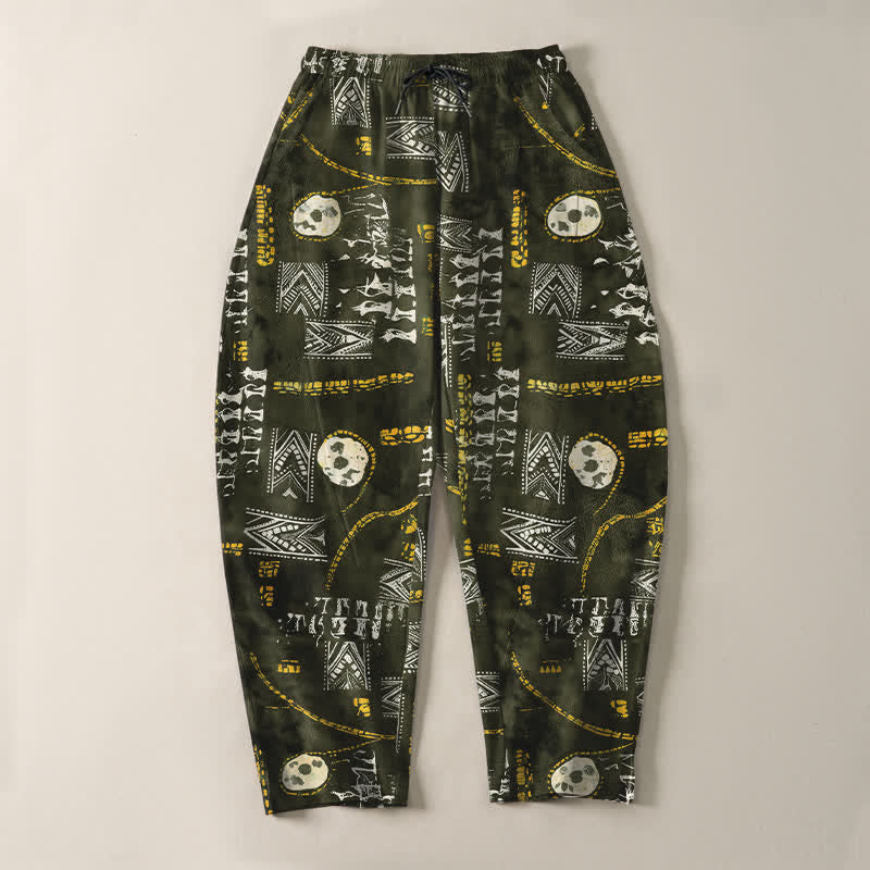 Buddha Stones Pantalones de hombre de algodón puro con estampado geométrico de medallón estilo boho, cordón ajustable y corte cónico con bolsillos. - image 9