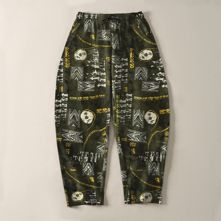 Buddha Stones Pantalones de hombre de algodón puro con estampado geométrico de medallón estilo boho, cordón ajustable y corte cónico con bolsillos. - image 9