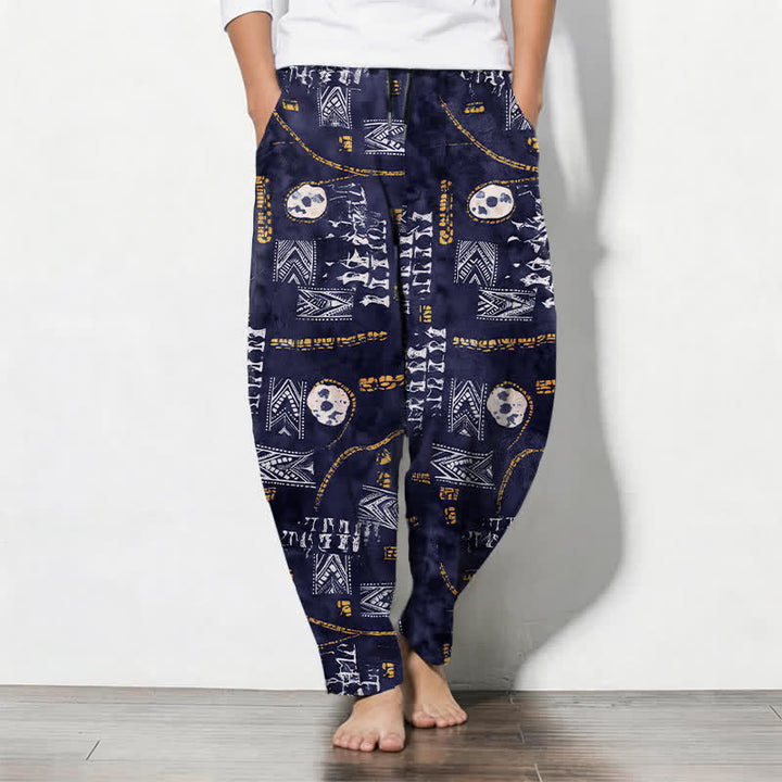 Buddha Stones Pantalones de hombre de algodón puro con estampado geométrico de medallón estilo boho, cordón ajustable y corte cónico con bolsillos. - Azul pizarra oscuro - US/UK/AU50, EU60 (5XL) - image 11