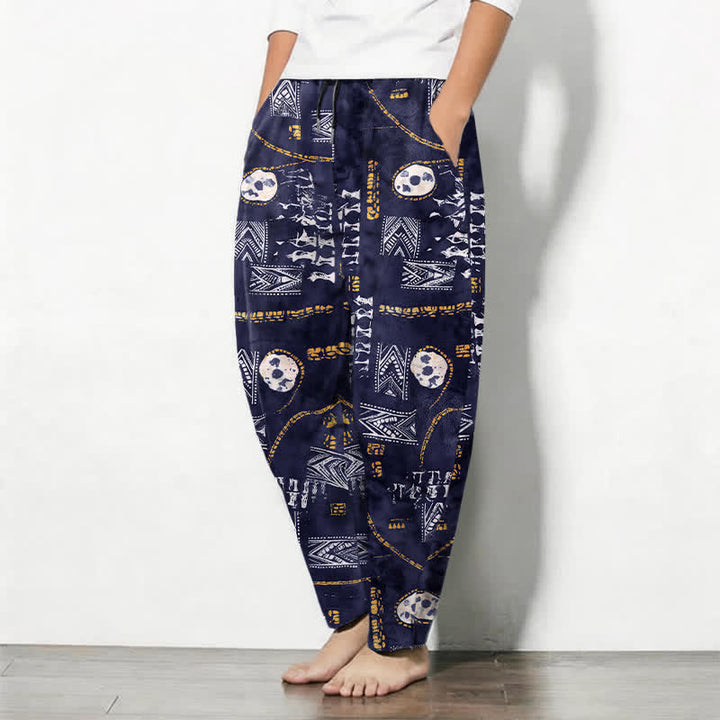 Buddha Stones Pantalones de hombre de algodón puro con estampado geométrico de medallón estilo boho, cordón ajustable y corte cónico con bolsillos. - image 12