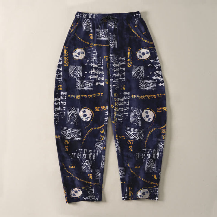 Buddha Stones Pantalones de hombre de algodón puro con estampado geométrico de medallón estilo boho, cordón ajustable y corte cónico con bolsillos. - image 13