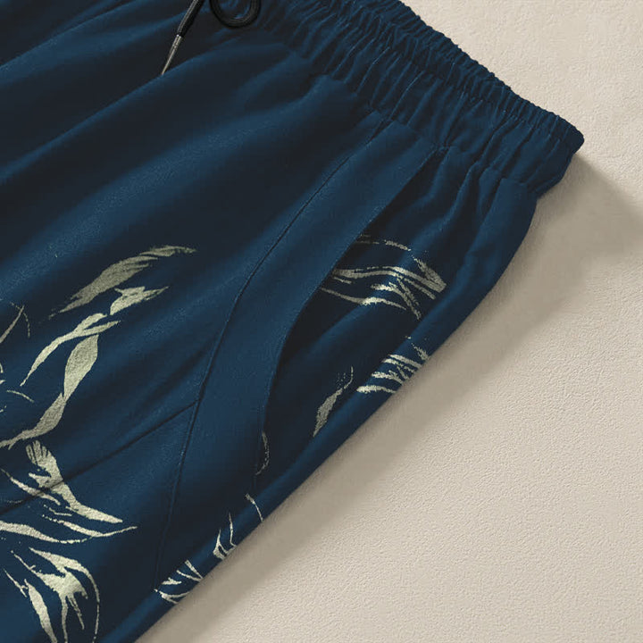 Buddha Stones Pantalones de hombre de algodón puro con estampado de caballo corriendo, cordón ajustable y bolsillos. - image 4