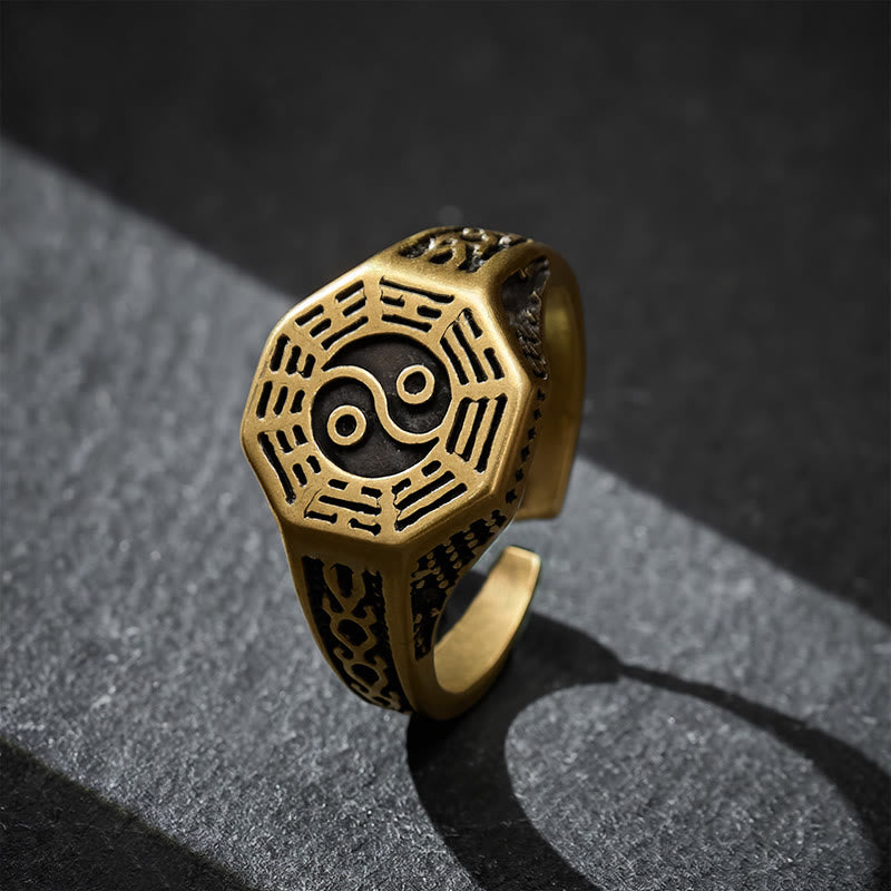 Buddha Stones Anillo abierto de cobre Yin Yang Bagua Balance - Bagua (Equilibrio ♥ Armonía) - image 0