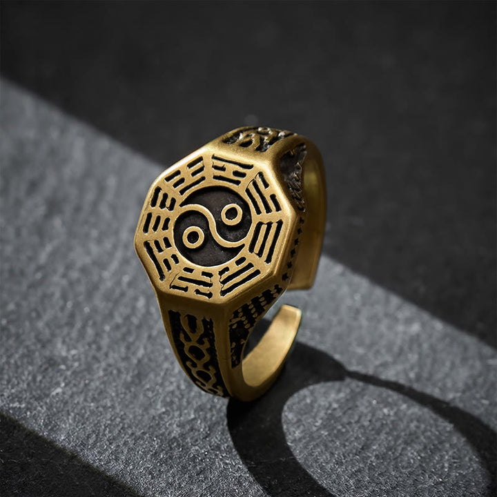Buddha Stones Anillo abierto de cobre Yin Yang Bagua Balance - Bagua (Equilibrio ♥ Armonía) - image 0
