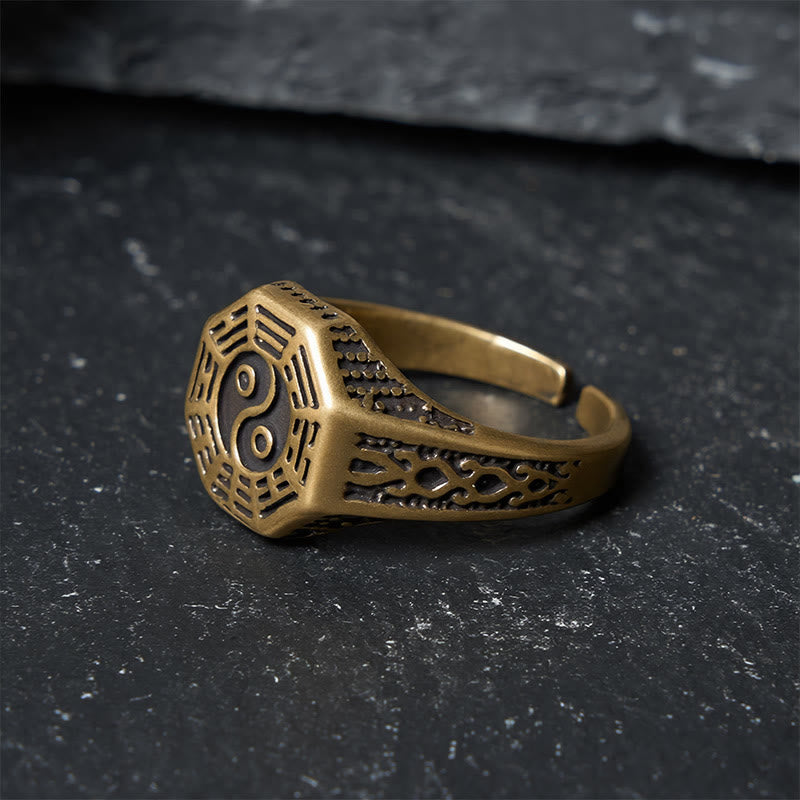 Buddha Stones Anillo abierto de cobre Yin Yang Bagua Balance - image 2