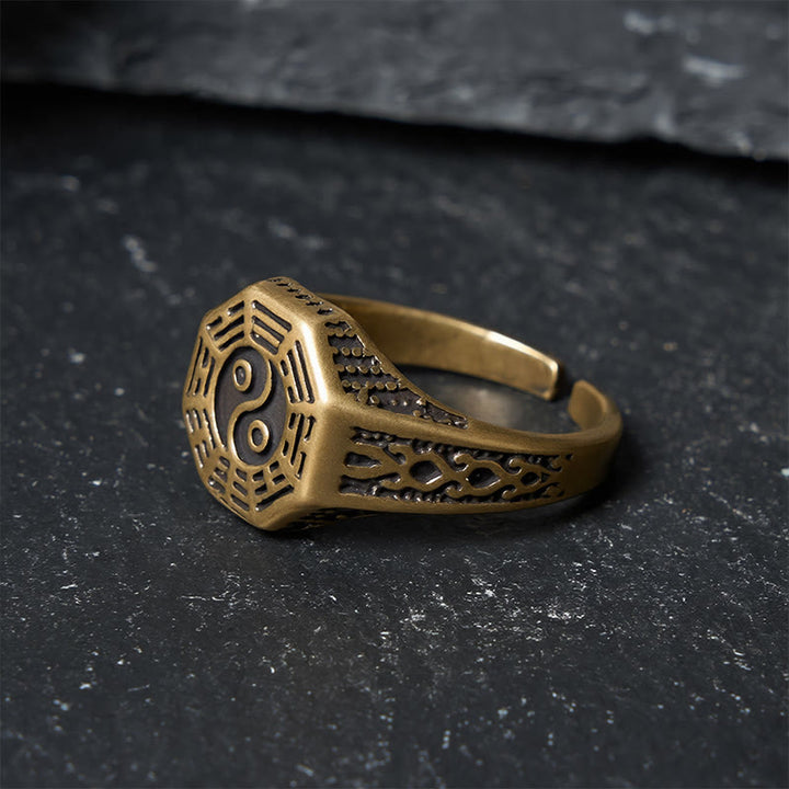 Buddha Stones Anillo abierto de cobre Yin Yang Bagua Balance - image 2