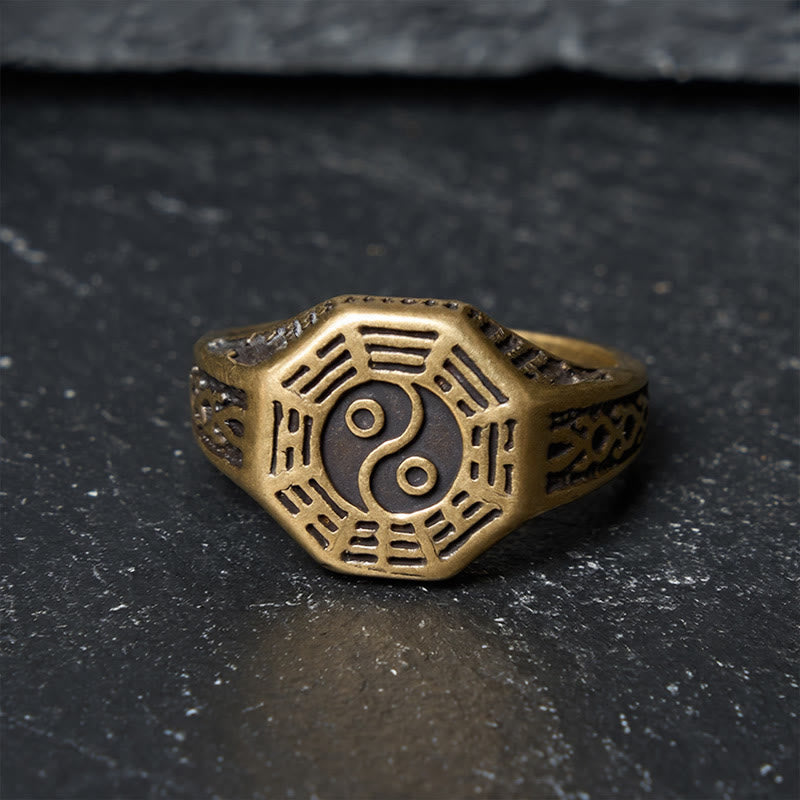 Buddha Stones Anillo abierto de cobre Yin Yang Bagua Balance - image 1