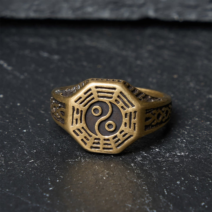 Buddha Stones Anillo abierto de cobre Yin Yang Bagua Balance - image 1