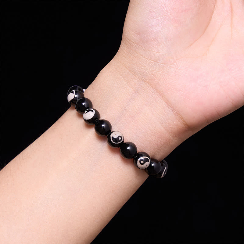 Buddha Stones Pulsera de equilibrio con cuentas Yin Yang de ónix negro - image 4