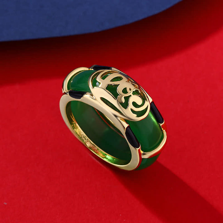 Buddha Stones Anillo vintage de jade verde con diseño de personaje Fu - Anillo de jade verde - US11 (20,6 mm) - image 0