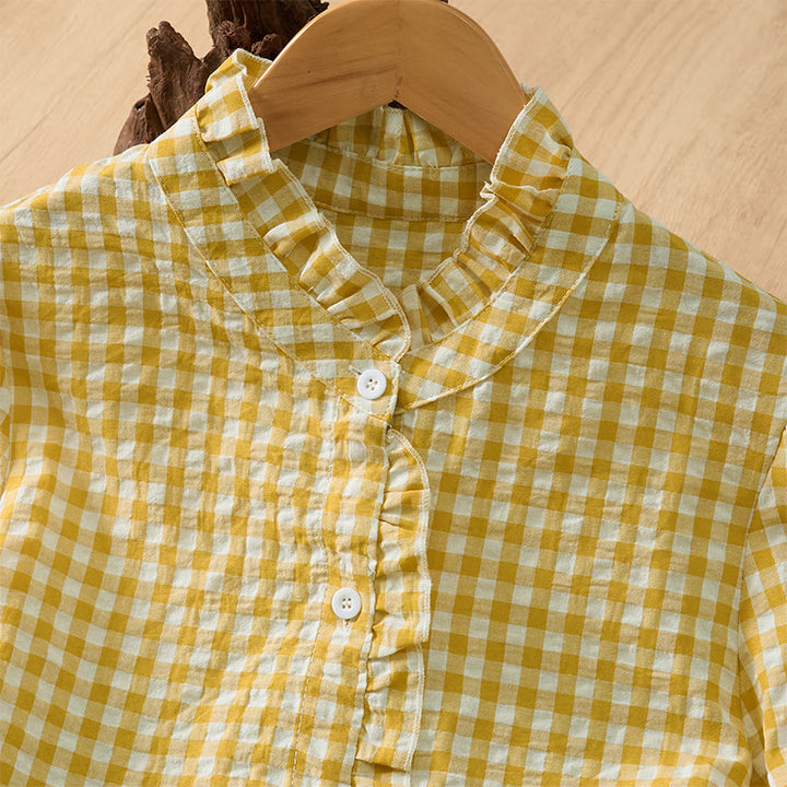 Buddha Stones Camisas de manga larga a cuadros con botones, estilo vintage, para mujer, ideales para primavera y verano. - image 10