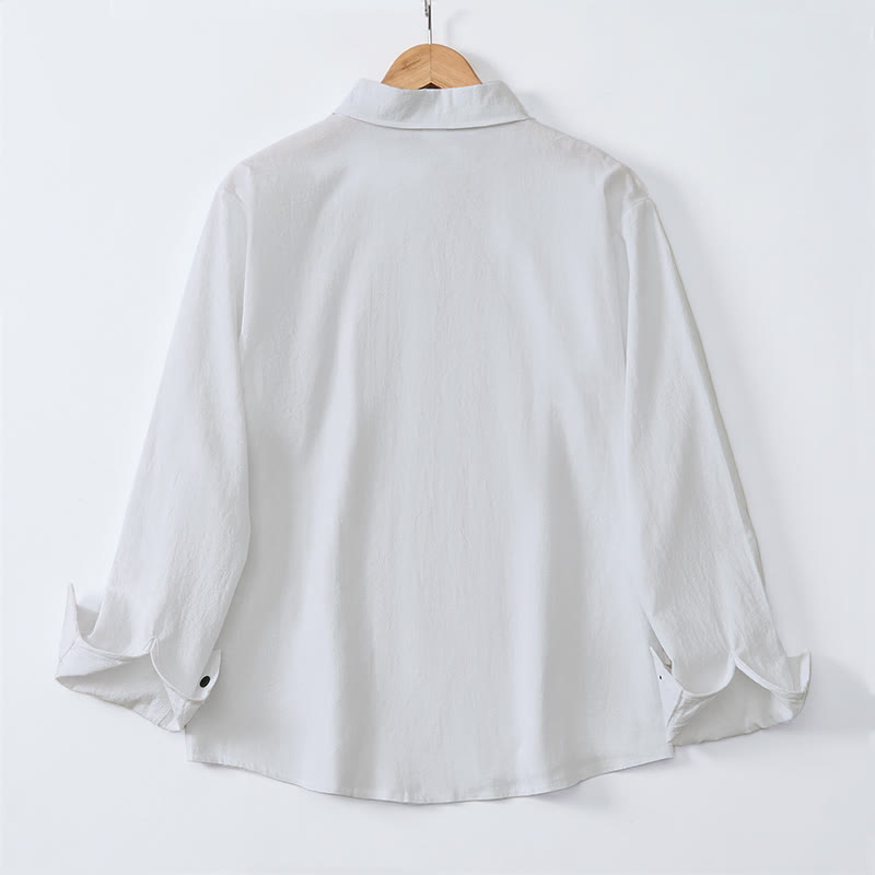 Buddha Stones Camisas de manga larga para hombre, estilo minimalista, con botones y pliegues, ideales para la primavera. - image 1