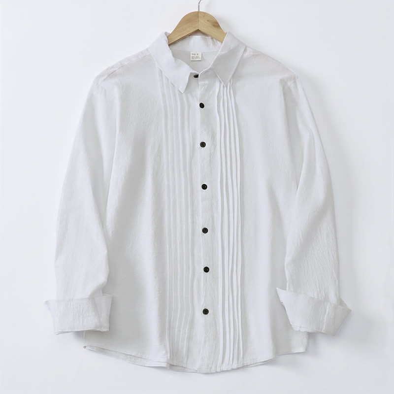 Buddha Stones Camisas de manga larga para hombre, estilo minimalista, con botones y pliegues, ideales para la primavera. - Blanco - US/UK/AU46, EU56 (5XL) - image 0