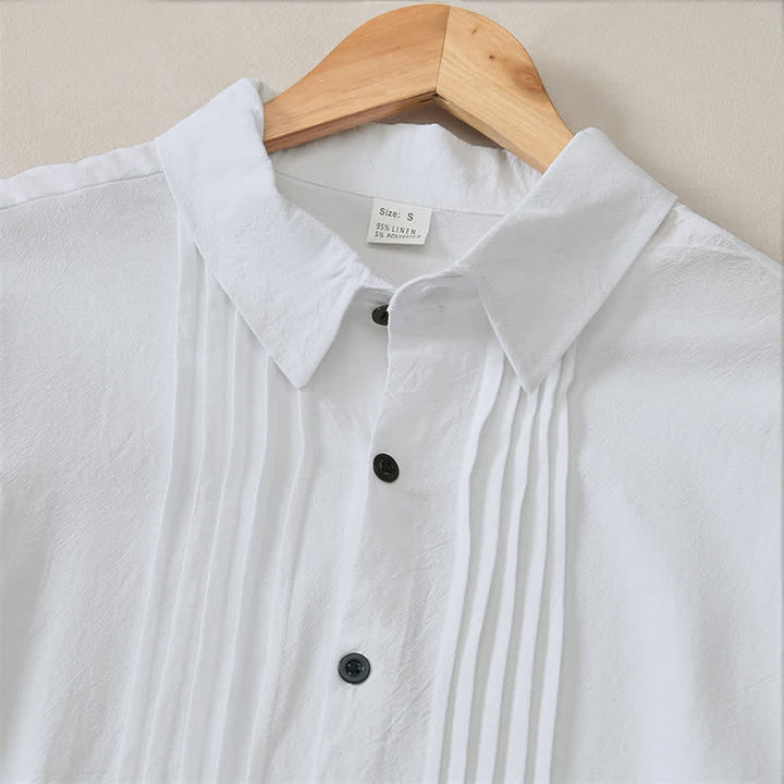 Buddha Stones Camisas de manga larga para hombre, estilo minimalista, con botones y pliegues, ideales para la primavera. - image 2