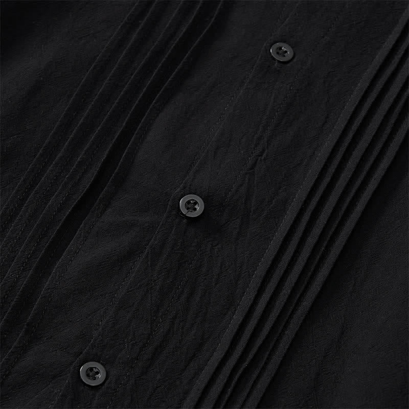 Buddha Stones Camisas de manga larga para hombre, estilo minimalista, con botones y pliegues, ideales para la primavera. - image 11
