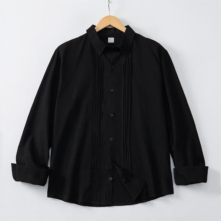 Buddha Stones Camisas de manga larga para hombre, estilo minimalista, con botones y pliegues, ideales para la primavera. - Negro - US/UK/AU46, EU56 (5XL) - image 8