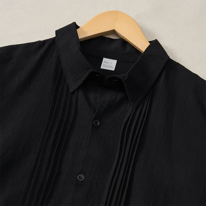 Buddha Stones Camisas de manga larga para hombre, estilo minimalista, con botones y pliegues, ideales para la primavera. - image 10