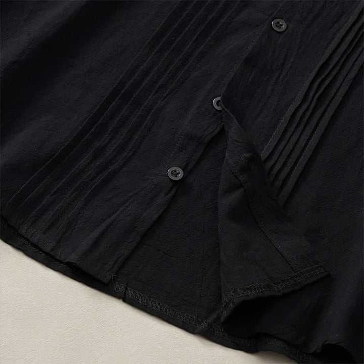 Buddha Stones Camisas de manga larga para hombre, estilo minimalista, con botones y pliegues, ideales para la primavera. - image 13