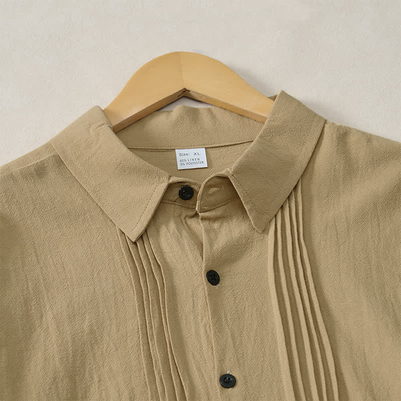 Buddha Stones Camisas de manga larga para hombre, estilo minimalista, con botones y pliegues, ideales para la primavera. - image 18