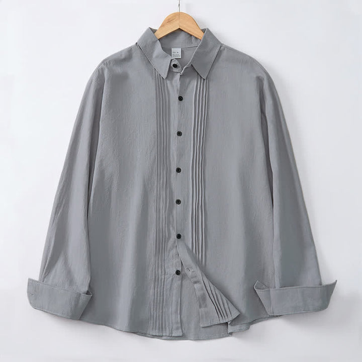 Buddha Stones Camisas de manga larga para hombre, estilo minimalista, con botones y pliegues, ideales para la primavera. - Gris claro - US/UK/AU46, EU56 (5XL) - image 24