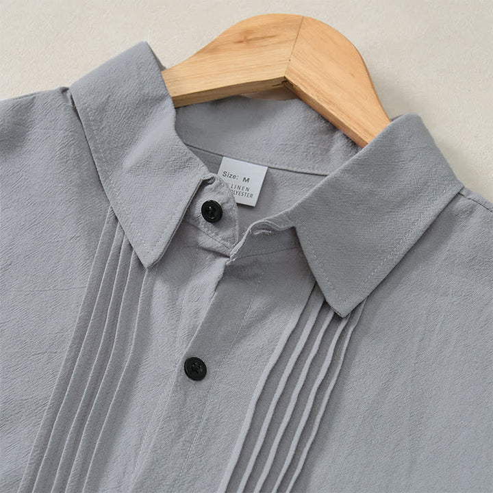 Buddha Stones Camisas de manga larga para hombre, estilo minimalista, con botones y pliegues, ideales para la primavera. - image 27