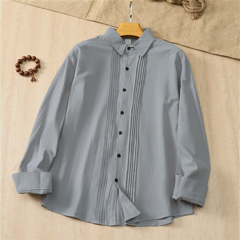 Buddha Stones Camisas de manga larga para hombre, estilo minimalista, con botones y pliegues, ideales para la primavera. - image 26