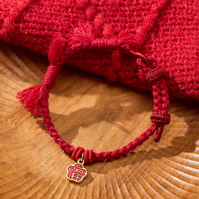 Buddha Stones Pulsera con diseño de flor y personaje de Red String Fu - Hilo rojo oscuro - image 0