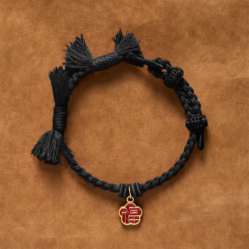 Buddha Stones Pulsera con diseño de flor y personaje de Red String Fu - Cuerda negra - image 10