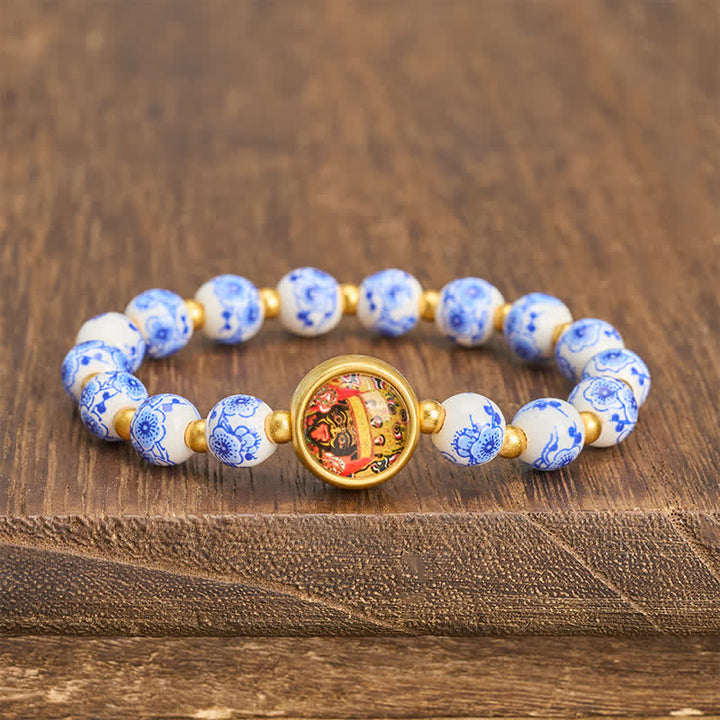 Buddha Stones Pulsera de cuentas de riqueza Zakiram de porcelana azul y blanca - Zakiram (Protección de la riqueza ♥) - image 0