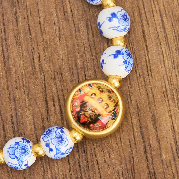 Buddha Stones Pulsera de cuentas de riqueza Zakiram de porcelana azul y blanca - image 4