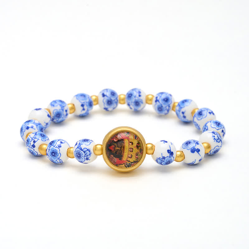 Buddha Stones Pulsera de cuentas de riqueza Zakiram de porcelana azul y blanca - image 7