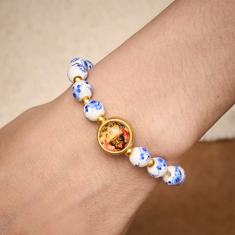 Buddha Stones Pulsera de cuentas de riqueza Zakiram de porcelana azul y blanca - image 3