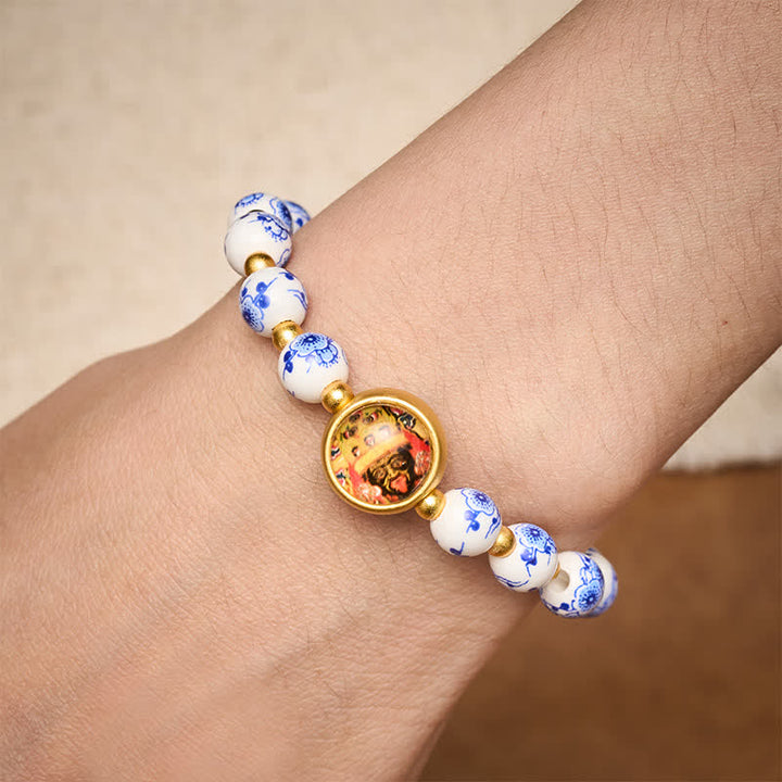 Buddha Stones Pulsera de cuentas de riqueza Zakiram de porcelana azul y blanca - image 3